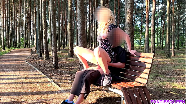 Hot teen keeps rough riding stranger’s dick despite they got caught in public park outdoors